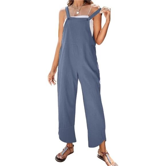 Women Summer Sleeveless Overalls Jumpsuits Blue